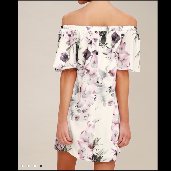 Lulu’s Floral White Off the Shoulder Shift Dress - Picture 2 of 6